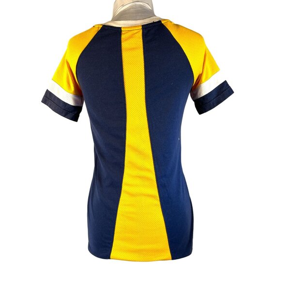 Womens Antigua Michigan V-Neck Lace Up Tee S Blue & Yellow - Picture 4 of 6